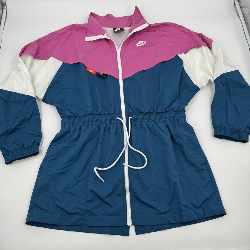 Nike Windrunner Jacket Women Small Pink Teal Colorblock CJ2046-691 Cinched Waist